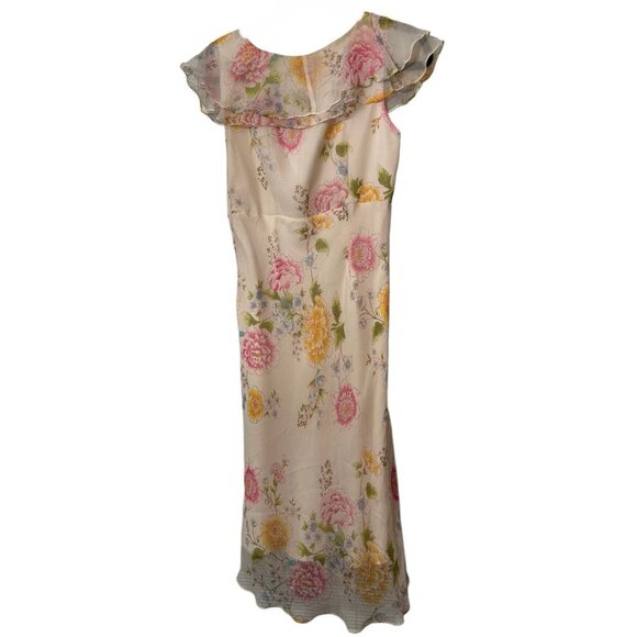 I.C.E Y2K 90s Silk Midi Dress Sz 4 Multicolor Floral Bow Sleeveless VTG - Picture 4 of 8